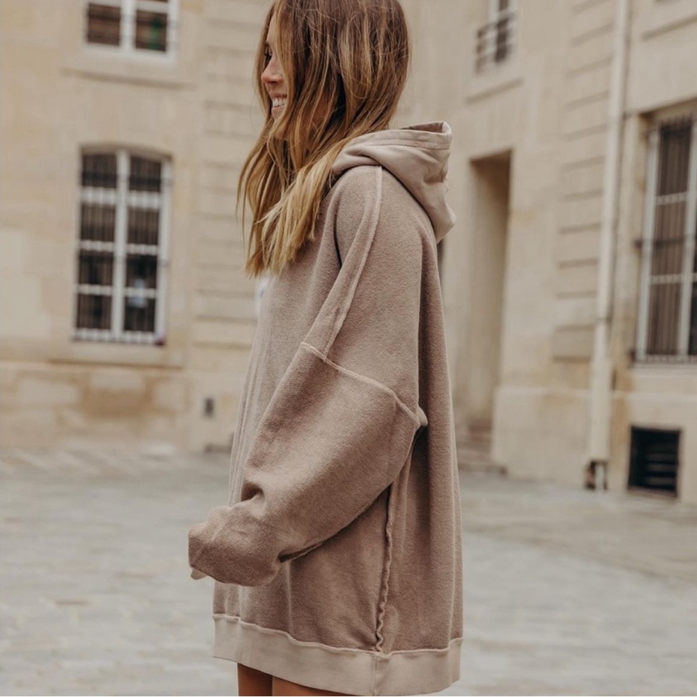 Daily Drills Tan Sweatshirt Hoodie Dress/ Oversized M/L in Cafe - Picture 2 of 8